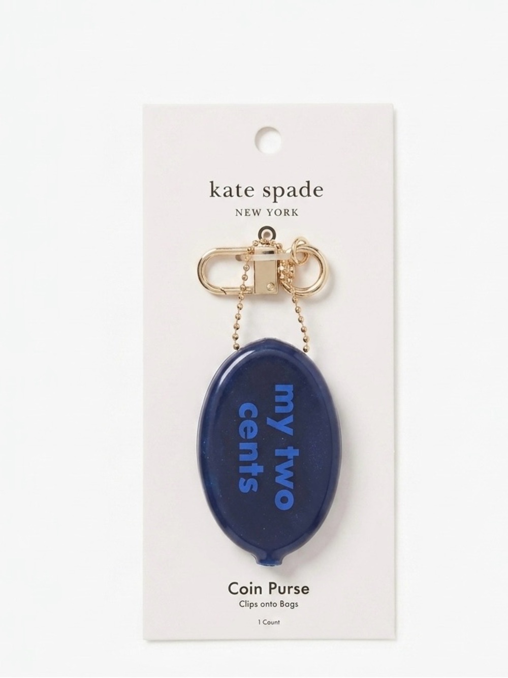 kate spade navy oval 'my two cents' coin purse keychain